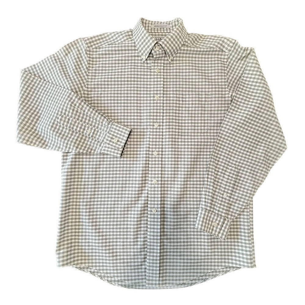 L.L. Bean white and green wrinkle resistant button down shirt size 15.25 - 34